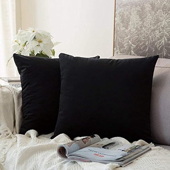 Eryueer Velvet Soft Decorative Square Throw Pillow Case Cushion Covers Pillowcases for Livingroom Sofa Bedroom with Invisible Zipper 26"x26" 2 Pieces Black