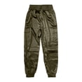 thumbnail image 5 of Jxximdong Cargo Pants for Women, Satin Elastic Waist Pocket Trousers Casual Pants, Green Womens Casual Trousers, 5 of 7