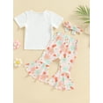 thumbnail image 4 of LMLYSoH Baby Kids Girls Pants Set, Short Sleeve Letters Print T-shirt/Romper with Flower Print Flare Pants and Headband, 4 of 9
