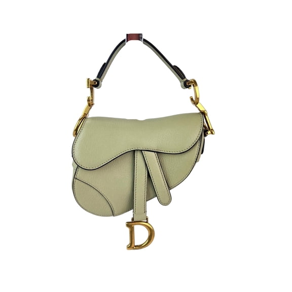 Pre-Owned Christian Dior Goatskin Light Green Micro Saddle Bag with Strap