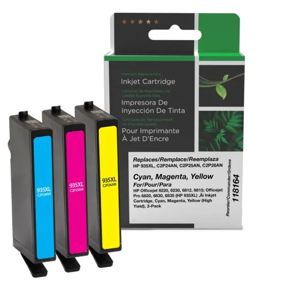 Remanufactured Clover Imaging High Yield Cyan, Magenta, Yellow Ink Cartridges compatible with HP 935XL (F6U05BN) 3-Pack