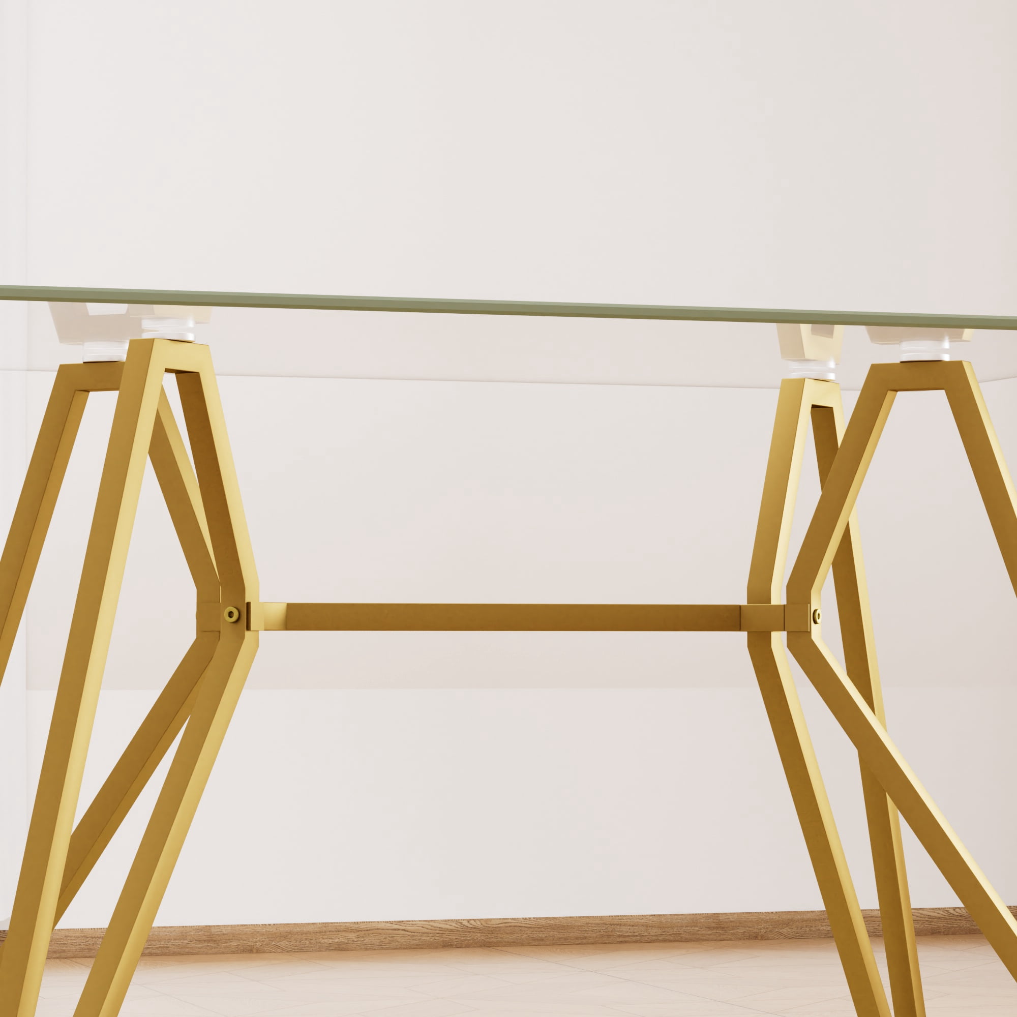 Miniyam 47.3" Rectangular Modern Glass Dining Table with Metal Legs for Dining Room and Office