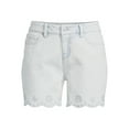 Time and Tru Women's Mid Rise Scallop Eyelet Hem Denim Shorts, 5