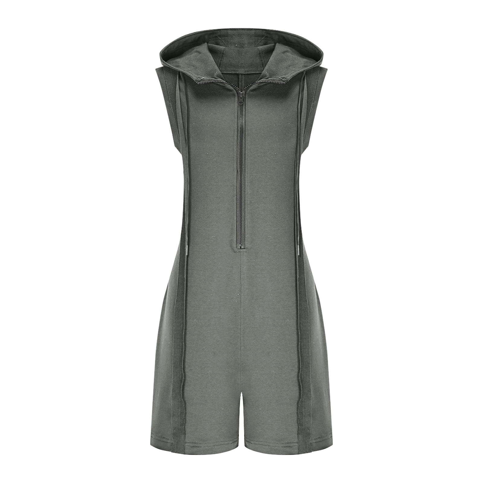 Luxalzxs Hoodie Romper for Women Sleeveless Half Zip Shorts