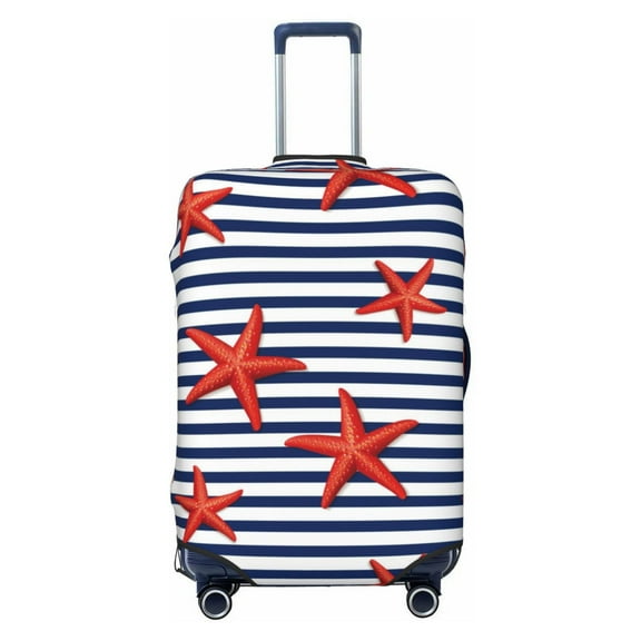 Naloa Starfish Navy Blue Stripe Elastic Suitcase Protector, Travel Suitcase Protector Cover Fits 18-32in Suitcase - Small