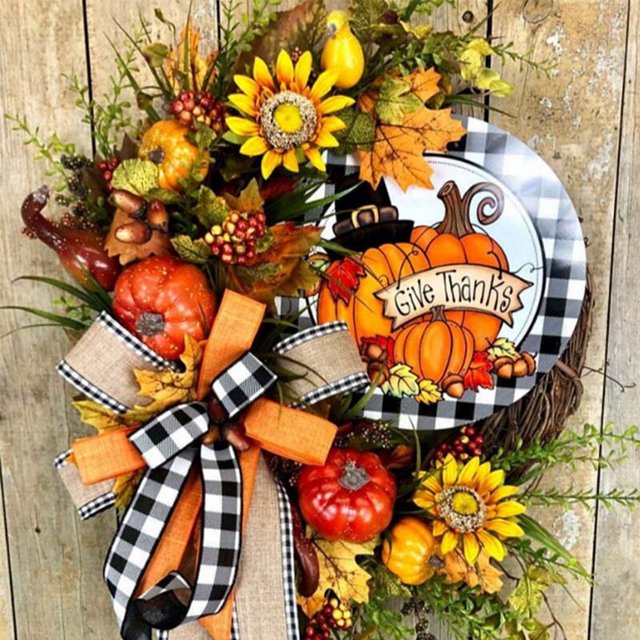 Corona de otoño para la puerta de entrada, corona de Acción de Gracias, decoración de cosecha para la puerta del porche de la casa de campo, decoración de Acción de Gracias