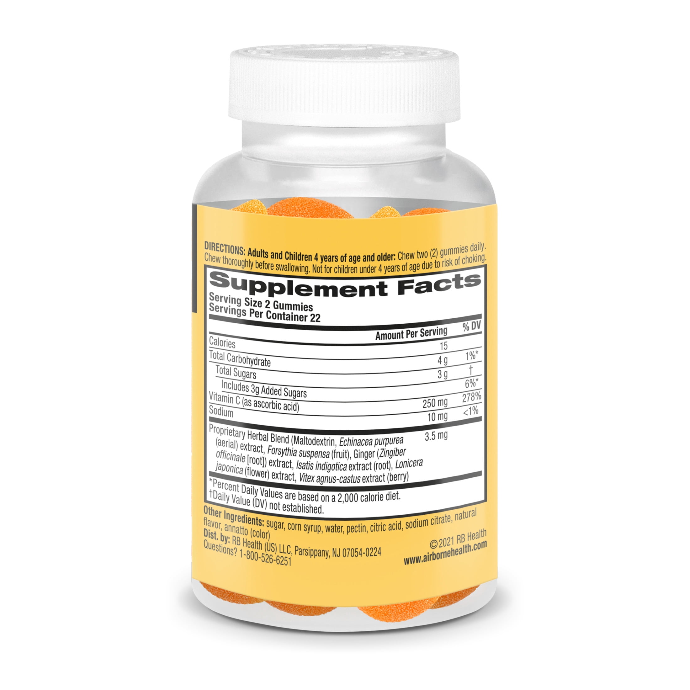 Airborne Simply-C Vitamin C Immune Support Gummies, Zesty Orange Flavor, 44 Count