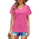 thumbnail image 1 of Tops con cuello en V Color puro Suave para la piel Tops con mangas abullonadas Camisetas de manga corta para ir de compras a diario, 1 of 6