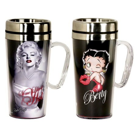 Novelty Drinkware Spoontiques Marilyn Monroe 16oz Hot Insulated Travel Mug with Handle and Spoontiques Betty Boop 16oz Hot Insulated Travel Mug with (Best Insulated Mug With Handle)