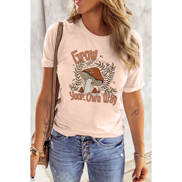 ABPHQTO Camiseta rosa con estampado de setas Grow Your Own Way para mujer