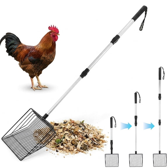 Chicken Poop Scooper, NOGIS 3 in 1 Adjustable Sifting Shovel for Chicken Coop(22.4"to 41.9") Detachable Stainless Steel Chicken Coop Cleaning Tools to Separate Poo and Debris from Sand