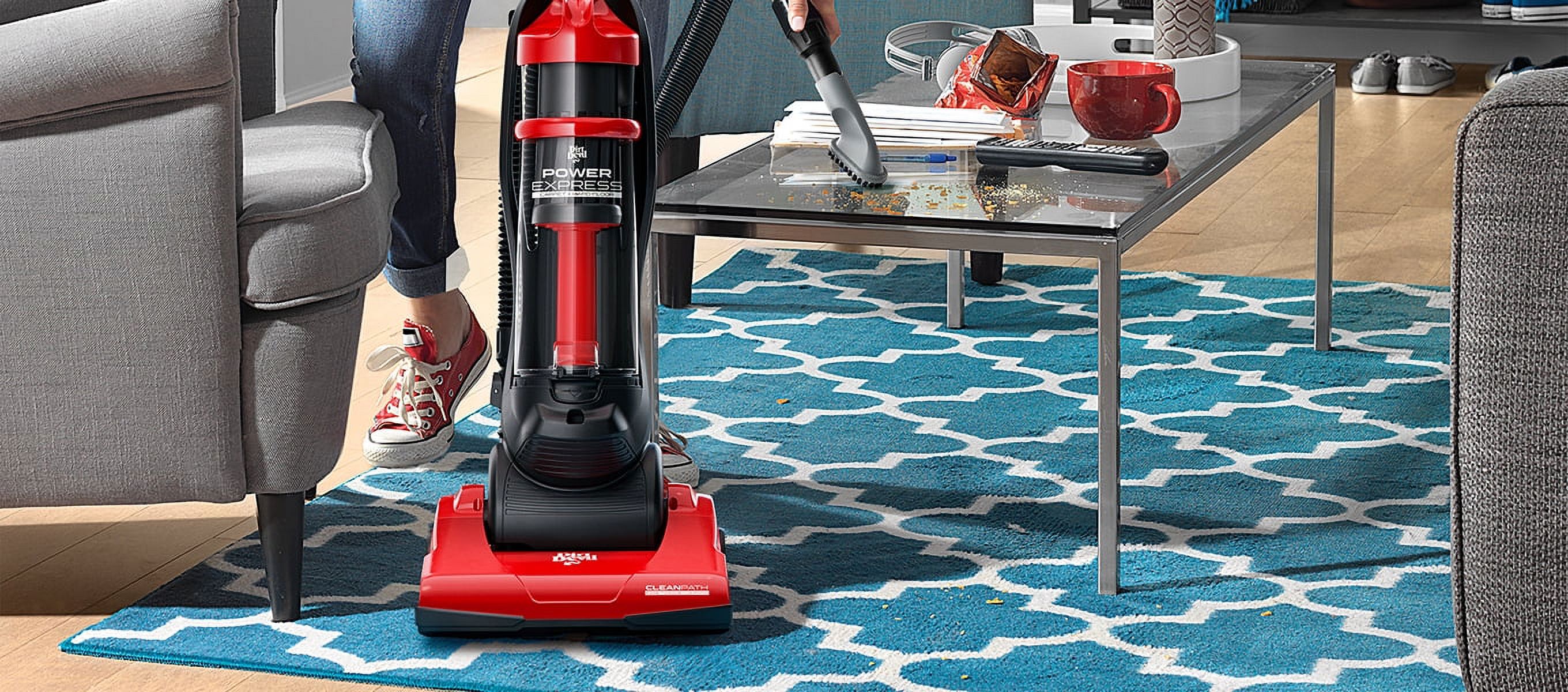 Dirt Devil Bagless Upright Vacuum, Power Express, Pet Friendly, for Hard Floor and Carpet, Lightweight, Height Adjustment, Crevice Tool, UD20120, Red