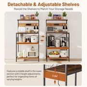 Beddle Kitchen Baker's Rack with Power Outlet, 23 Industrial 4-Tier Storage Shelf, Metal Frame with Rustic Wood Shelves
