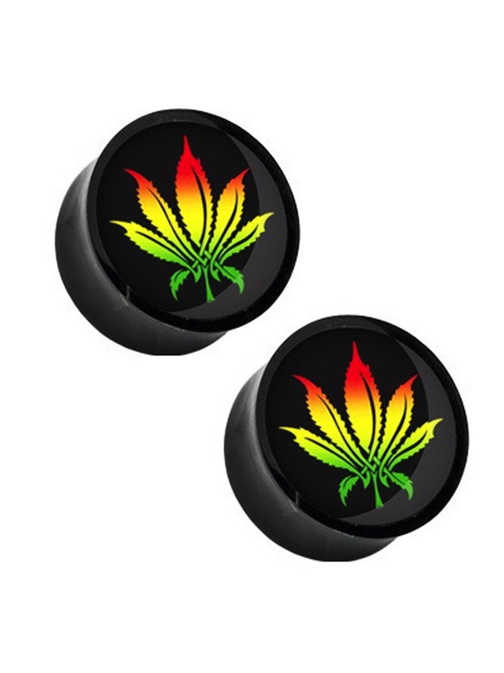 Rastafari Put Leaf Double Flared Acrylic Gauges/Plugs 1/2'' (12MM) 2 Piece (1 Pair) (B/6/3/77)