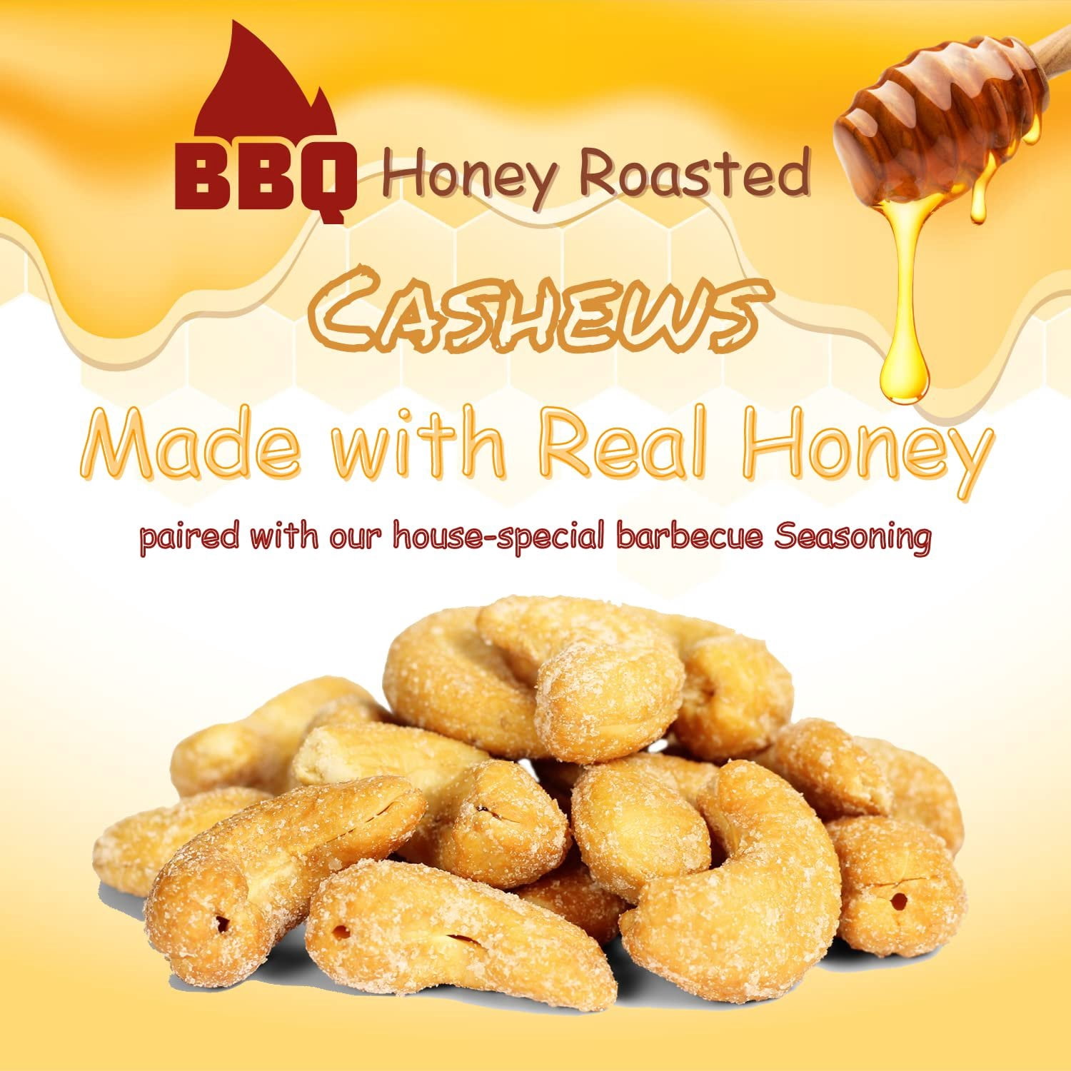 BBQ Honey Roasted Cashews by It's Delish, 36 Oz Reusable Jumbo Container Gourmet Cashew Nuts in Honey Sugar Coating and Barbecue Seasoning, Sweet & Savory Nut Snack - Vegan, Kosher Parve