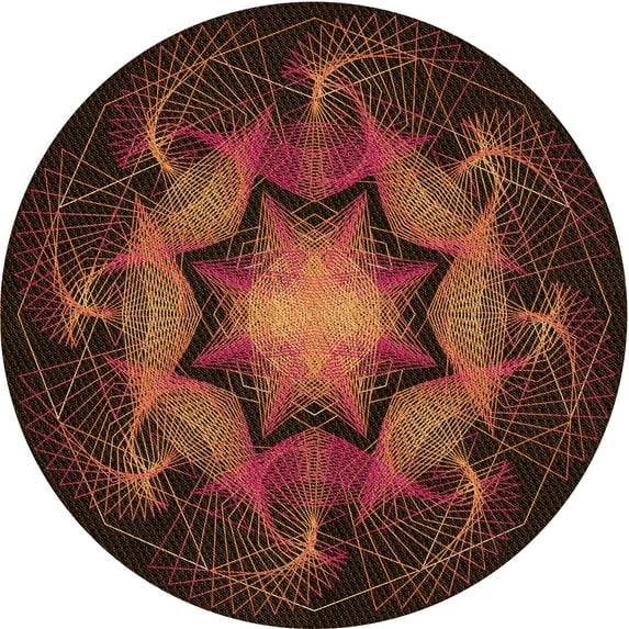 Ahgly Company Indoor Round Patterned Chocolate Brown Area Rugs, 6' Round