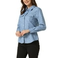thumbnail image 4 of INSPIRE CHIC Women's Point Collar Long Sleeve Button Down Chest Pockets Denim Shirt L Light Blue Floral, 4 of 5