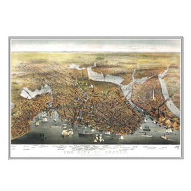Universal Map 16481 Boston 1873 Historical Print Mounted Wall Carte - Cadre Argenté