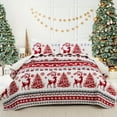 thumbnail image 2 of Christmas Quilt Queen King Size, 3pcs Patchwork Plaid Queen King Size Bedspread Red Green Christmas Tree Printed, Soft Microfiber Winter Holiday Coverlet Bedding Sets,  Holiday Decor, Plaid Pattern, 2 of 4