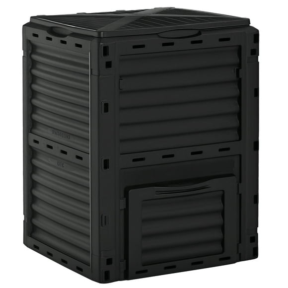 Outsunny Garden Compost Bin Large Outdoor Compost Container 80 Gallon Fast Creation of Fertile Soil Aerating Compost Box, Easy Assembly, Black