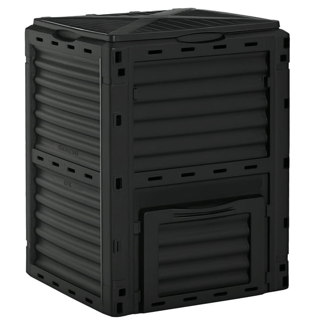 Outsunny Garden Compost Bin Large Outdoor Compost Container 80 Gallon Fast Creation of Fertile Soil Aerating Compost Box, Easy Assembly, Black