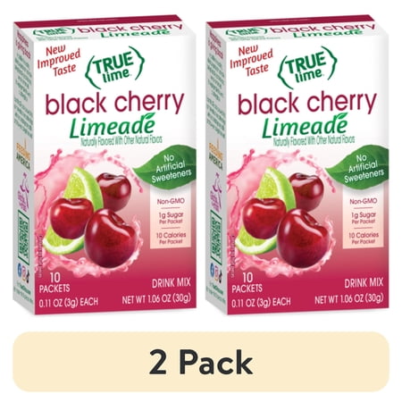 (2 pack) True Lime Black Cherry Limeade Drink Mix Powder, No Artificial Sweeteners, 1.06 oz., 10 Count Box