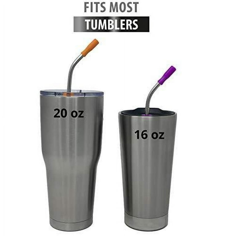 Reusable Straws,Set of 8 Long 8.5 Inch Stainless Steel Metal Straws, 4  Silicone Straws, Includes 2 Cleaning Brushes, Compatible With  Tumblers,YETI, RTIC, Ozark Fits 20 Ounce 