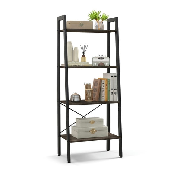 Spaco 4-Tier Bookshelf with Metal Frame and Adjustable Foot Pads-Oak, Tall Bookshelf, Shelves for Living Room, Home Office, Bedroom, Balcony