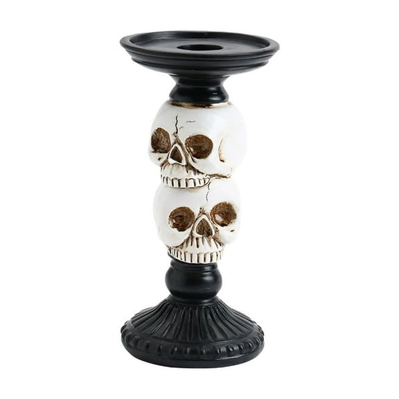 Bfogop Skull Candlestick Holder for Halloween Decoration, Raven Skull Skeleton Spooky Decor Pillar Candle Holder, Antique Creepy Skeleton Black Taper Candle Holders for Halloween