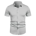 thumbnail image 2 of Vekome Button up Shirt Men Big and Tall Short Sleeve Tops Collared Casual Blouses Solid Color Summer Tee Shirts Gray 2XL, 2 of 6