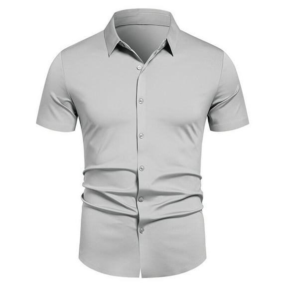 WQQZJJ Men's Dress Shirt Solid Color Short Sleeve Shirts Wrinkle Free Regular Fit Stretch Button Down Shirts
