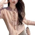 thumbnail image 5 of Suéter tipo cárdigan de punto trenzado con lazo corto y estilo suave de manga larga para otoño e invierno, nuevo, para mujer, 5 of 5