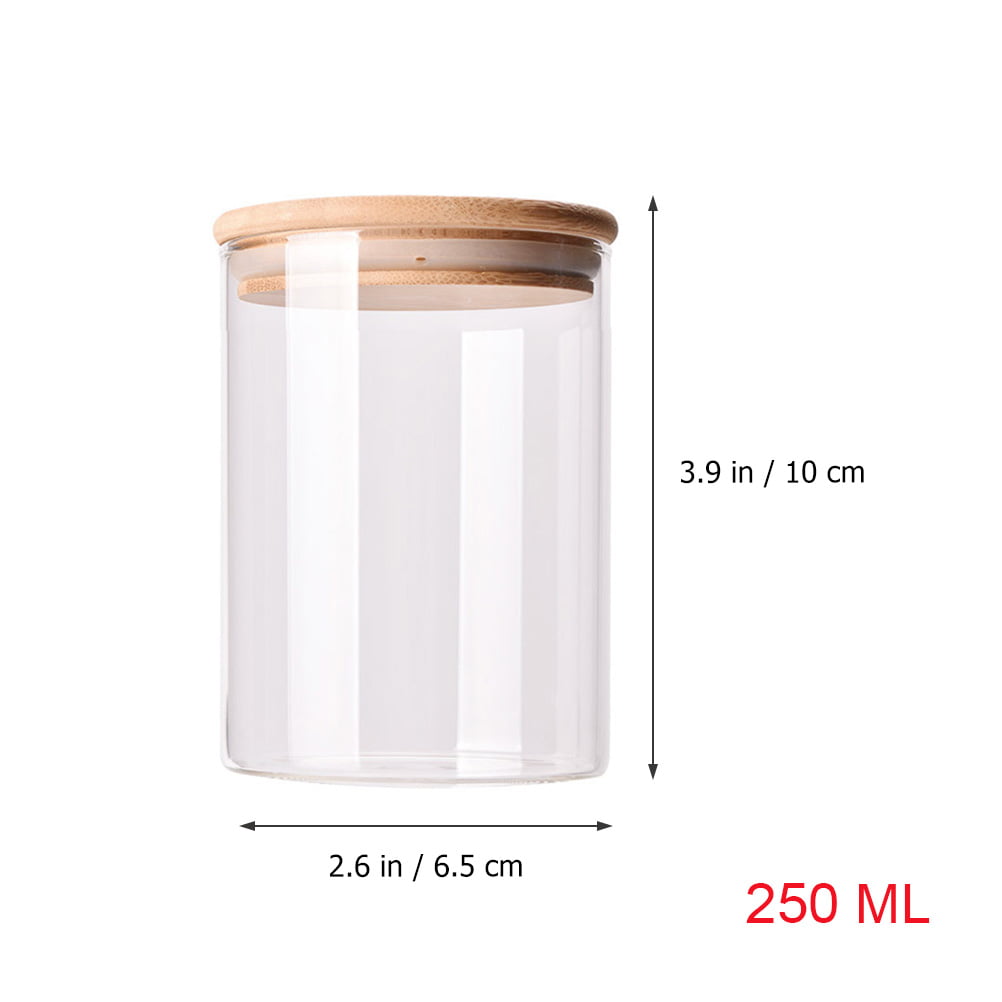 250ML/8Oz 6 Set Wood Twist Lid Glass Storage Container, Small Cute Clear  Decorative Organizer Bottle Canister Pantry Jar with Air Tight Screw Wooden