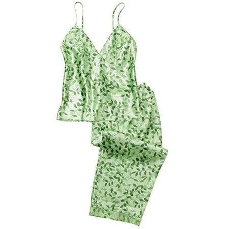 Women's Plus Print Satin Sleep Cami and Crop-Length Pants