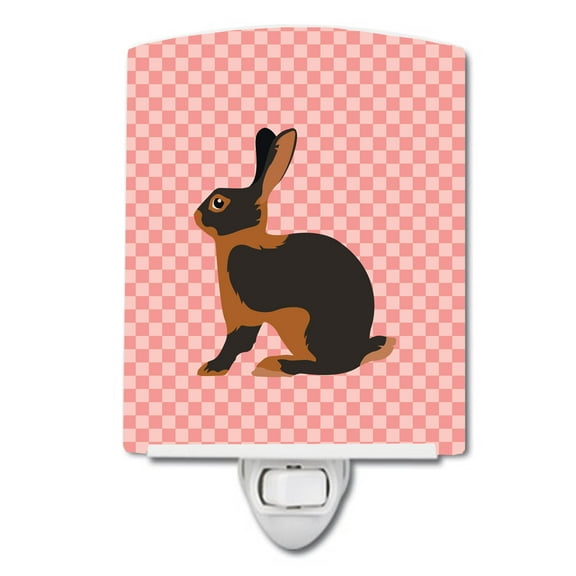 Tan Rabbit Pink Check Ceramic Night Light