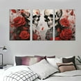 thumbnail image 3 of JRXY Skull Canvas Wall Art Skeleton Lovers with Red Rose Flower Prints Modern Romantic Artwork 12''x16''X3 Panels 12x16x3pcs, 3 of 4