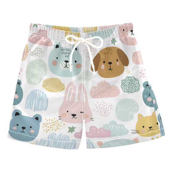 Boys' Swim Trunks Kids Beach Shorts Quick Dry Board Shorts Doodle Animals 2T