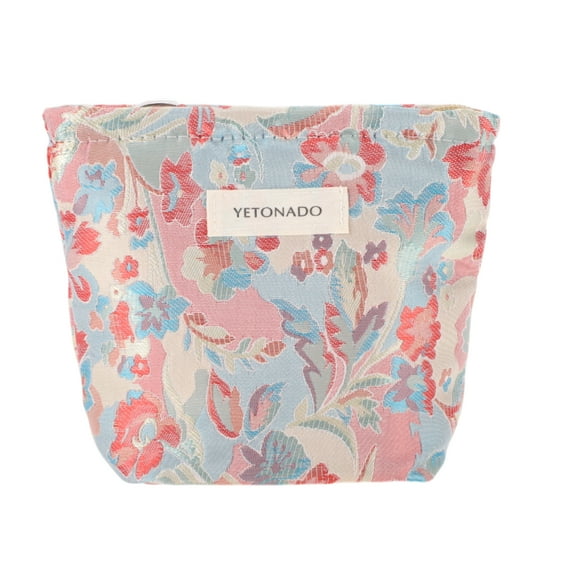 Unique Bargains 1 Pc Portable Begonia Makeup Bag Polyester Pink Blue Small