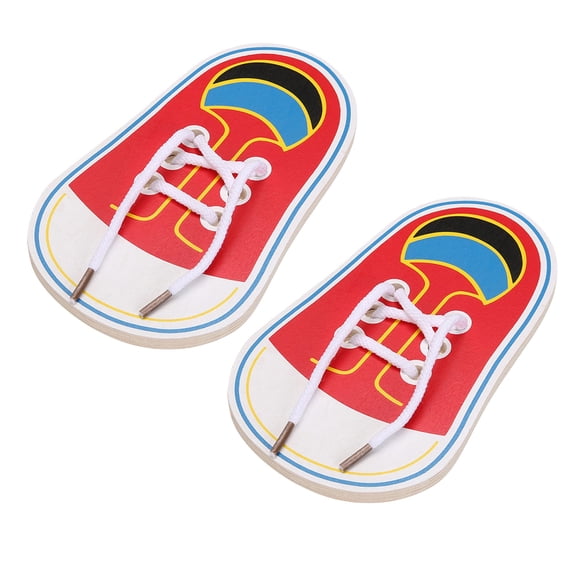 2Pcs Wooden Lacing Shoe Learn To Tie Educational Board Toy For Kids Fine Motor Skills Training Fun