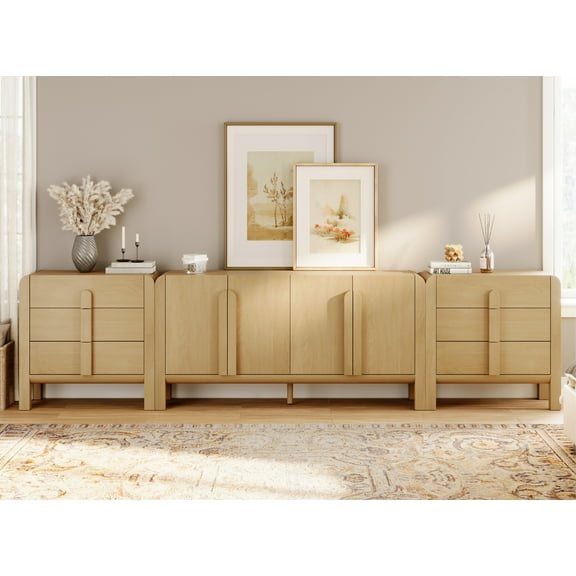 126" 3-Piece Dresser Set for Bedroom, Large Mid Century Dresser for Closet, Curved Profile Wooden Chest of Drawers for Bedroom,Living Room