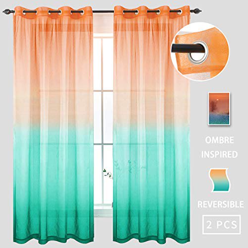 Naturoom Orange And Blue Ombre Semi Sheer Curtains Gradient Mermaid Curtains For Girls Kids Bedroom Living Room Set Of 2 Curtain Panels 54 X 84 Inch Faux Linen Walmart Com Walmart Com
