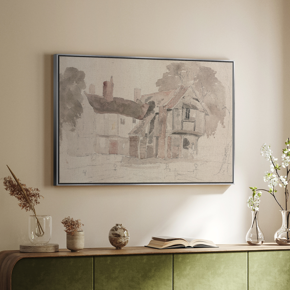 Vintage Sketch-XVIII By Wexford Home Framed in Silver Wood Gallery Wrapped Canvas 27 in. x 41 in.