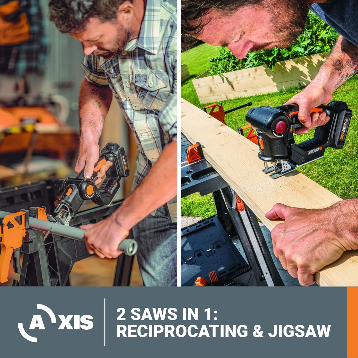 Worx Power Share 20V Axis 2 In 1 Reciprocating Saw And Jigsaw Kit