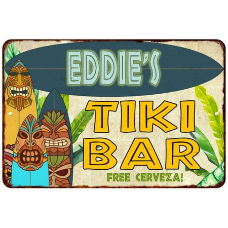 Bar Sign 39 Inch Island Decor - Eddie's TIKI BAR Island Personalized Sign Metal Wall Decor 8 x 12 High Gloss Metal 208120058143