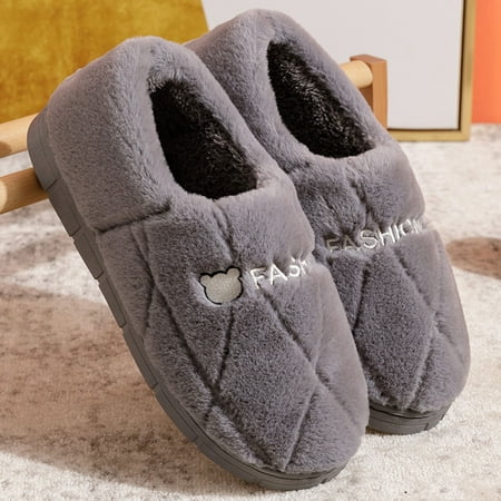 

PhoneSoap Winter Couples Men Warm Home Baotou Plush Soft Bottom Comfortable Solid Color Flat Cotton Mop Grey