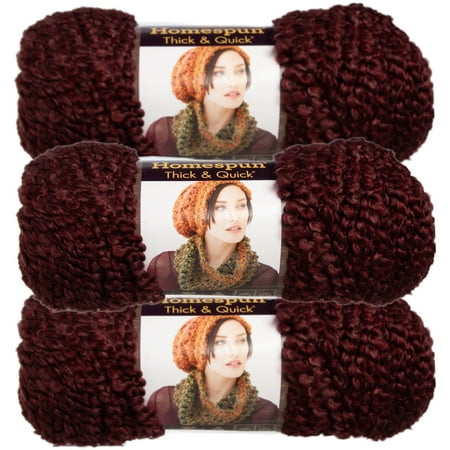 Super Soft Bulky Yarn - Lion Brand (3 Pack) Homespun Thick & Quick Acrylic & Polyester Soft Yarn for Knitting Crocheting Super Bulky #6