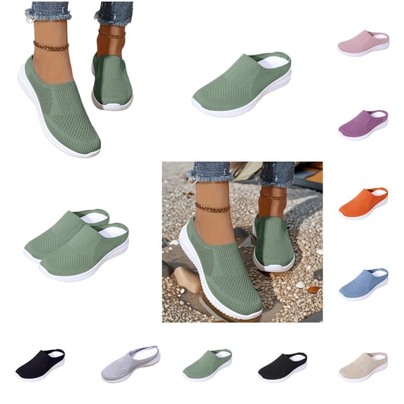 Xdegoge Walking Shoes for Women Slip On Mules Open Back Breathable Knit Mesh Upper Lightweight Athletic Sneakers Casual Everyday Travel Sporty Footwear Trendy Versatile