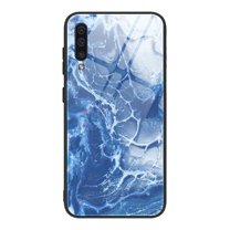 Galaxy A50 Case (6.4"), Allytech Protective Marble Texture Tempered Glass   TPU Back Cover Shock-Absorbing Bumper Anti-scratch Back Cover Case for Samsung Galaxy A50, Blue Marble