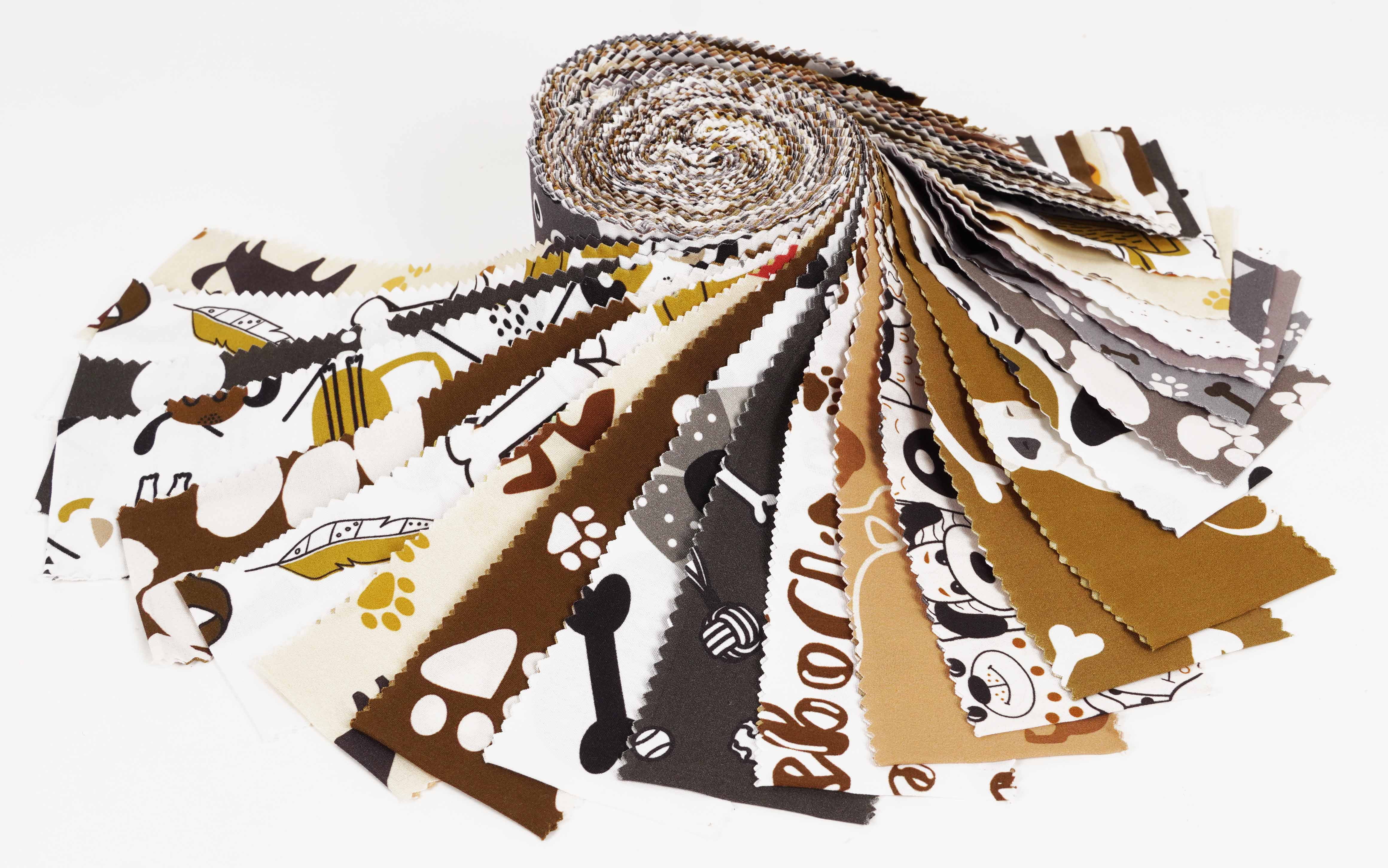 Soimoi 40Pcs Dog Print Cotton Precut Fabrics For Quilting Craft Strips 2.5x42inches Jelly Roll - Brown