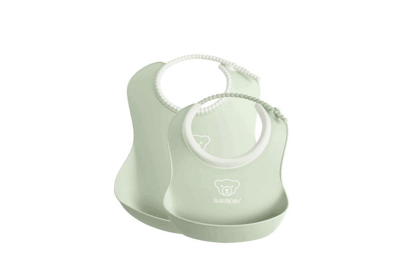 BabyBjörn Feeding Bib Set (Baby Bib + Small Baby Bib), Powder Green